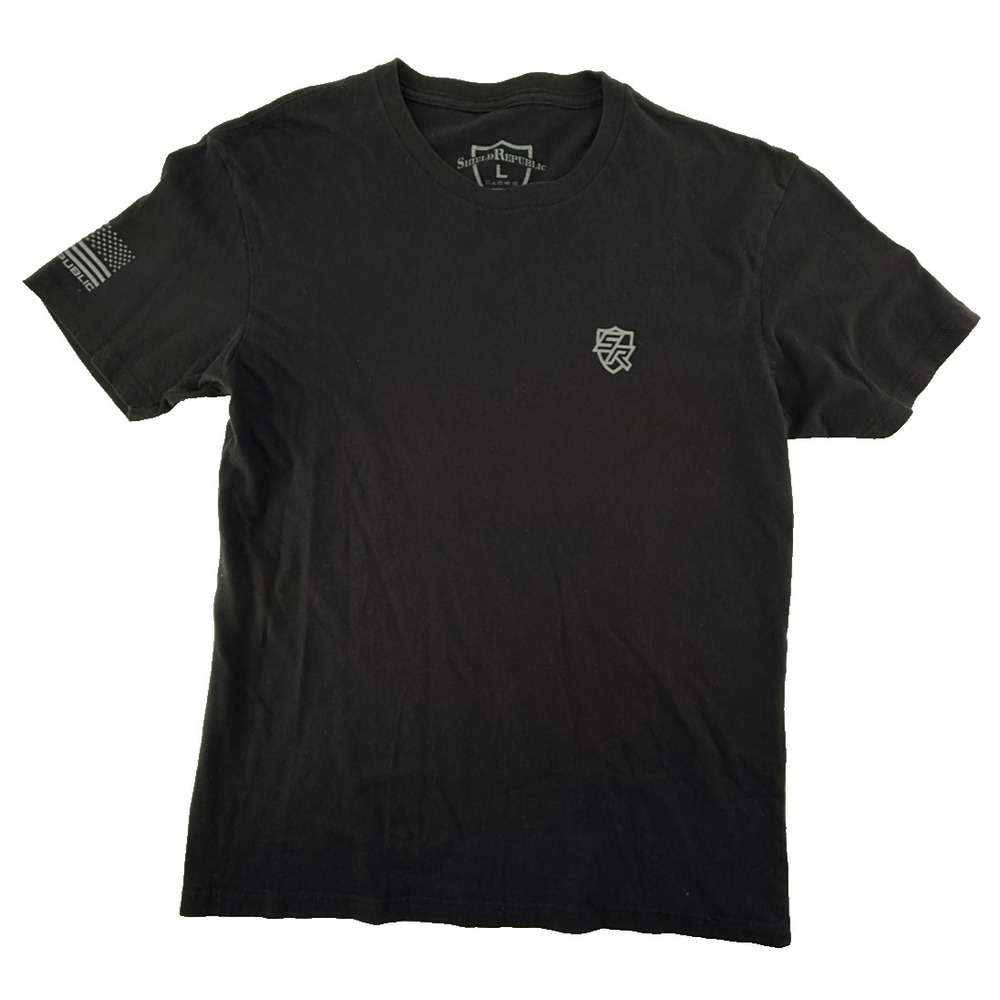 Shield Republic Men T Shirt Black Logo American Flag Sleeve Short Sleeve Size L